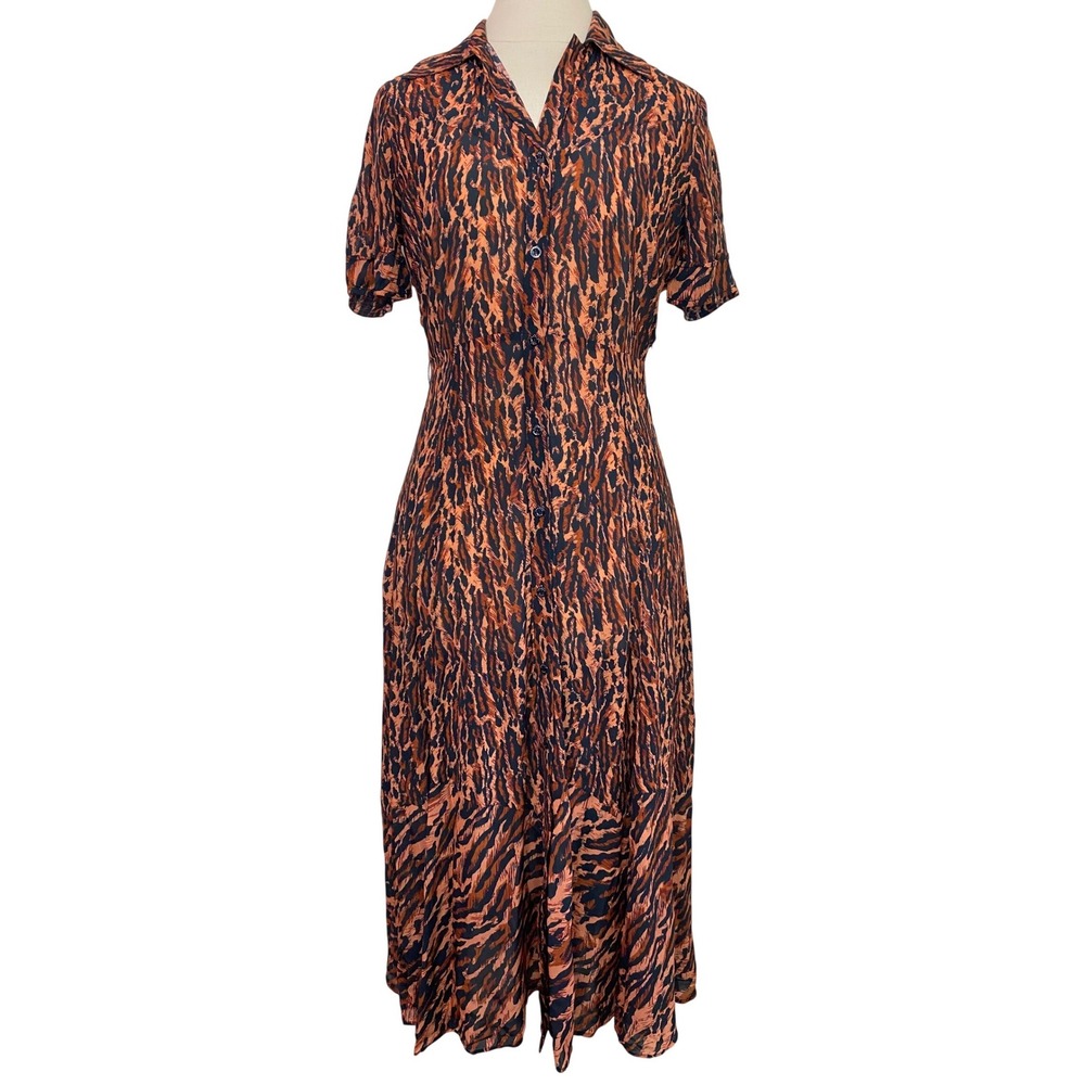 Sandro Paris Abstract Tiger Print Midi Dress Designer Chic Lightweight